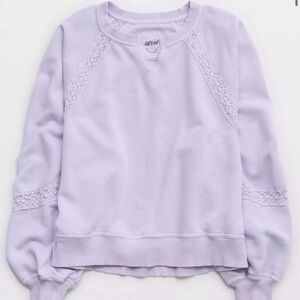 Aerie Hey Crochet Sweatshirt medium lavender